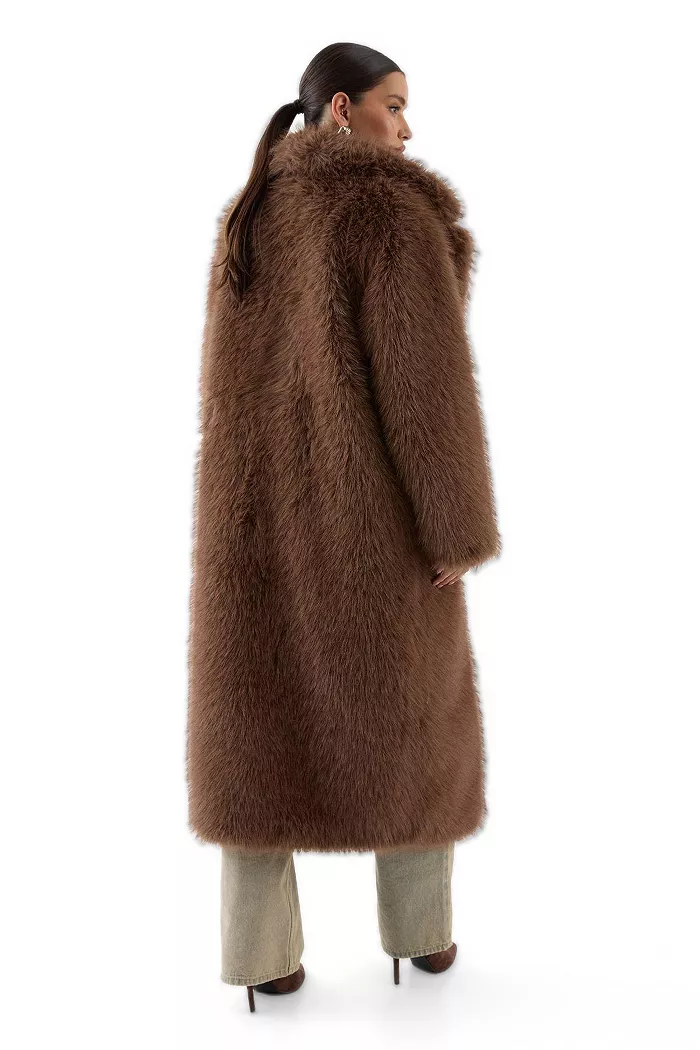 Women's Long Faux Fur Wide Collar Coat - thumbnail 3