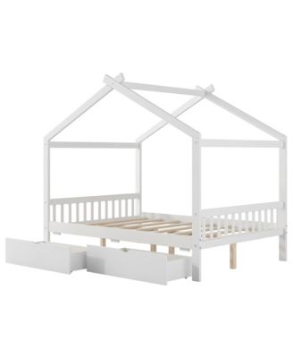 Twin Size House Platform Bed with Two Drawers,Headboard and Footboard