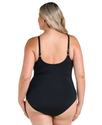Plus Size Island Goddess Ruffle V-Neck One-Piece Swimsuit