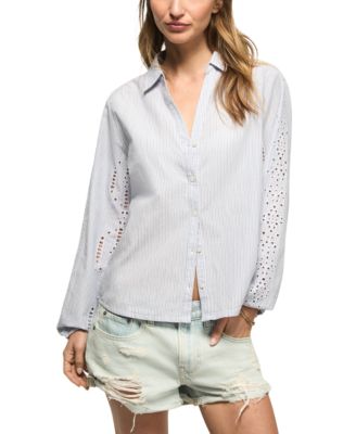 Women's Cutwork Long-Sleeve Button-Down Shirt