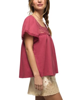Women's Mesh Lace Square Neck Top
