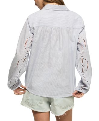 Women's Cutwork Long-Sleeve Button-Down Shirt