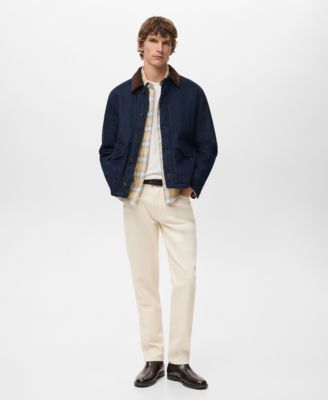 Men's Corduroy Collar Quilted Denim Jacket