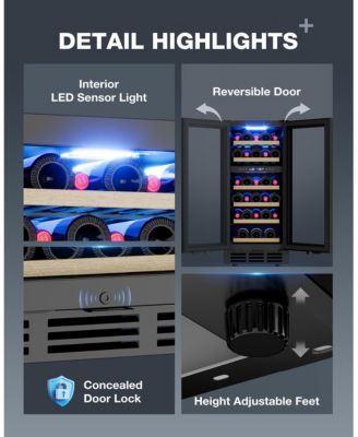15-in W 30Bottles Capacity Black Built-in/Freestanding Indoor Beverage Refrigerator with Glass Door