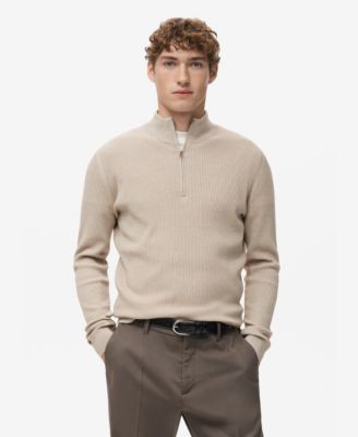 Men's Zip Neck Ribbed Sweater