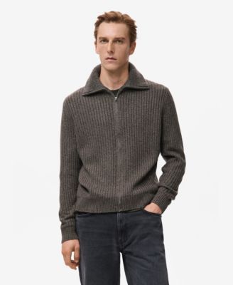 Men's Zipper Ribbed-Knit Cardigan