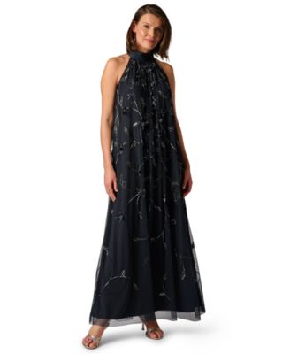 Women's Beaded Halter Neck Trapeze Ball Gown