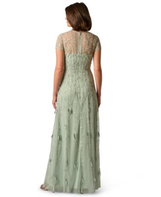 Women's Crew Neck Beaded 3D Petal Ball Gown