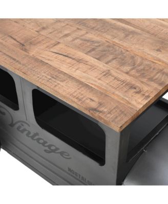 Roadie 41" Vintage Truck Solid Wood and Metal Unique Coffee Table with Storage