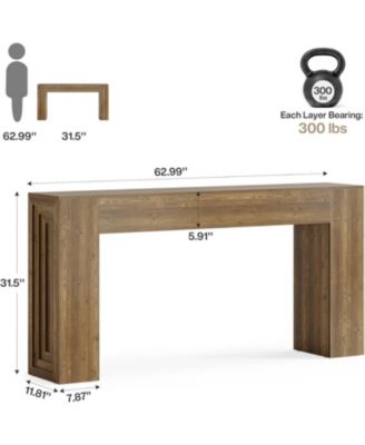 63-Inch Long Console Table, Farmhouse Narrow Sofa Table Behind The Couch, Natural Brown