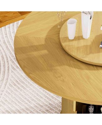55-Inch Round Dining Table for Six with Double-Tiered Storage Rack and Rotating Top