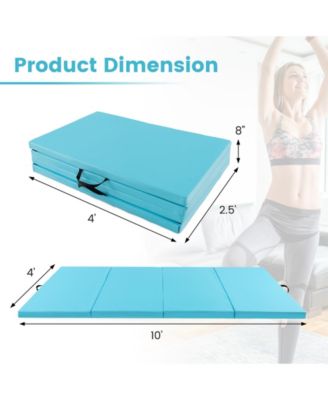 4-Panel PU Leather Folding Exercise Mat with Carrying Handles-Blue