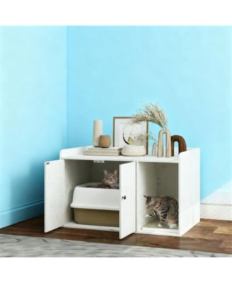 Cat Litter Box Enclosure with Scratching Mat in White