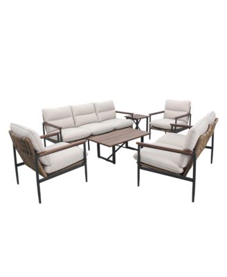 Mondawe 6 Pieces Aluminum Handcrafe Woven Conversation Set with Coffee Table