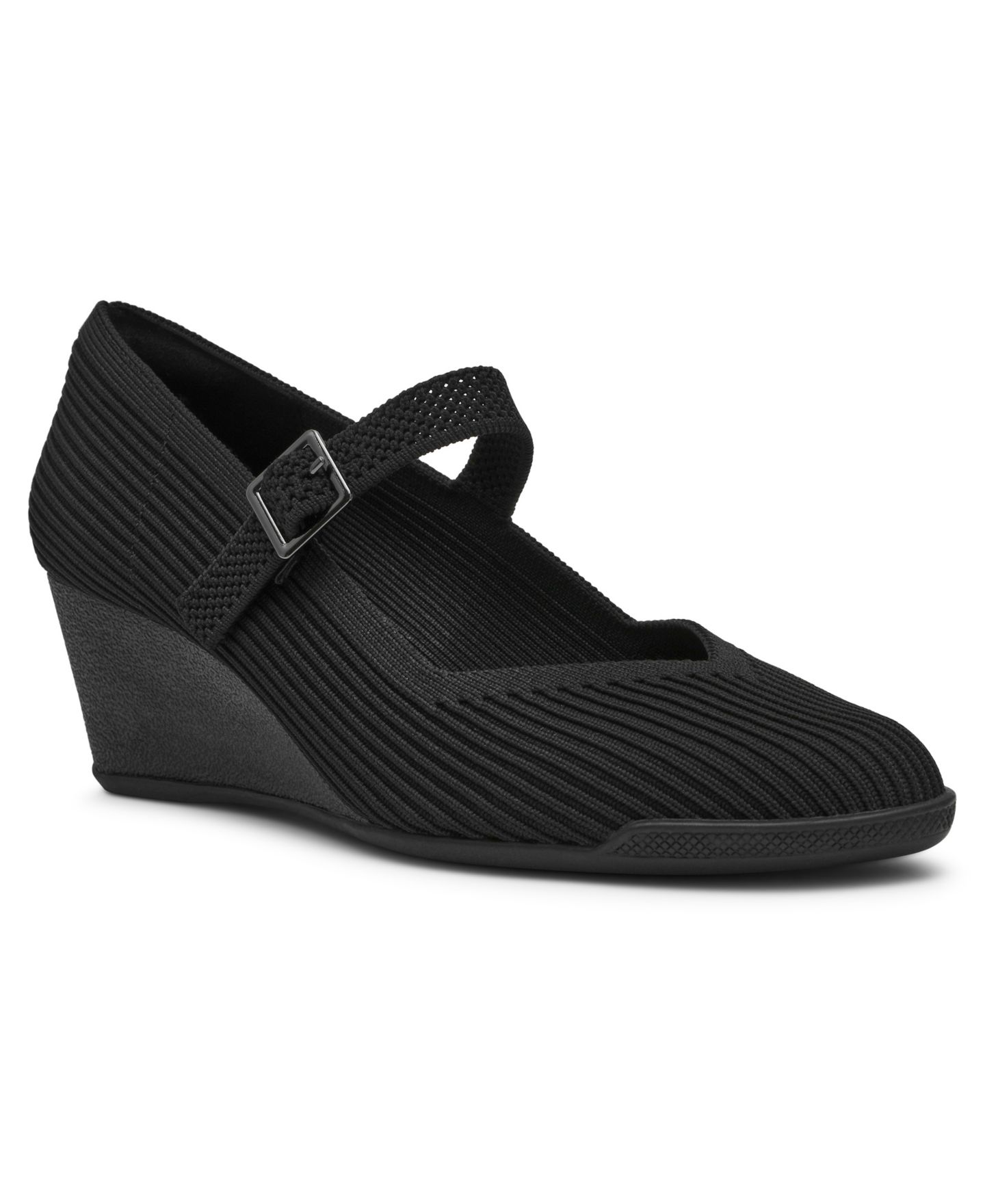 Женские туфли Anne Klein Trixie Mary Jane Wedge Pumps, цвет: Чёрный вязаный — фото 1