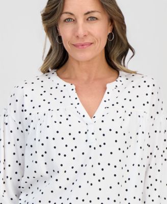 Petite 3/4-Puff-Sleeve Knit Top