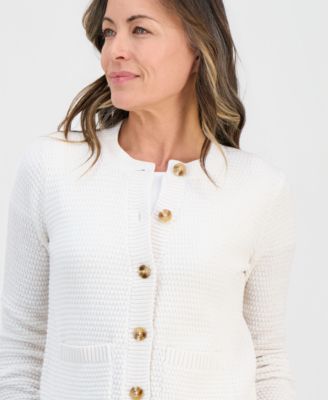 Petite Textured Stitch Crewneck Cardigan