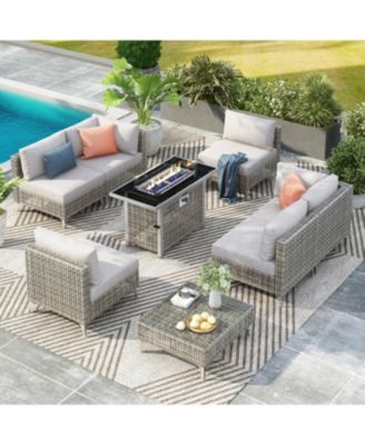 Streamdale 8-Piece Patio Set with 43'' Fire Pit Table and Cushions