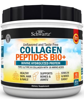 Collagen Peptides Bio+ Powder, Grass Fed Bovine Collagen Supplement, Hydrolyzed Protein Peptides, Unflavored, 16oz