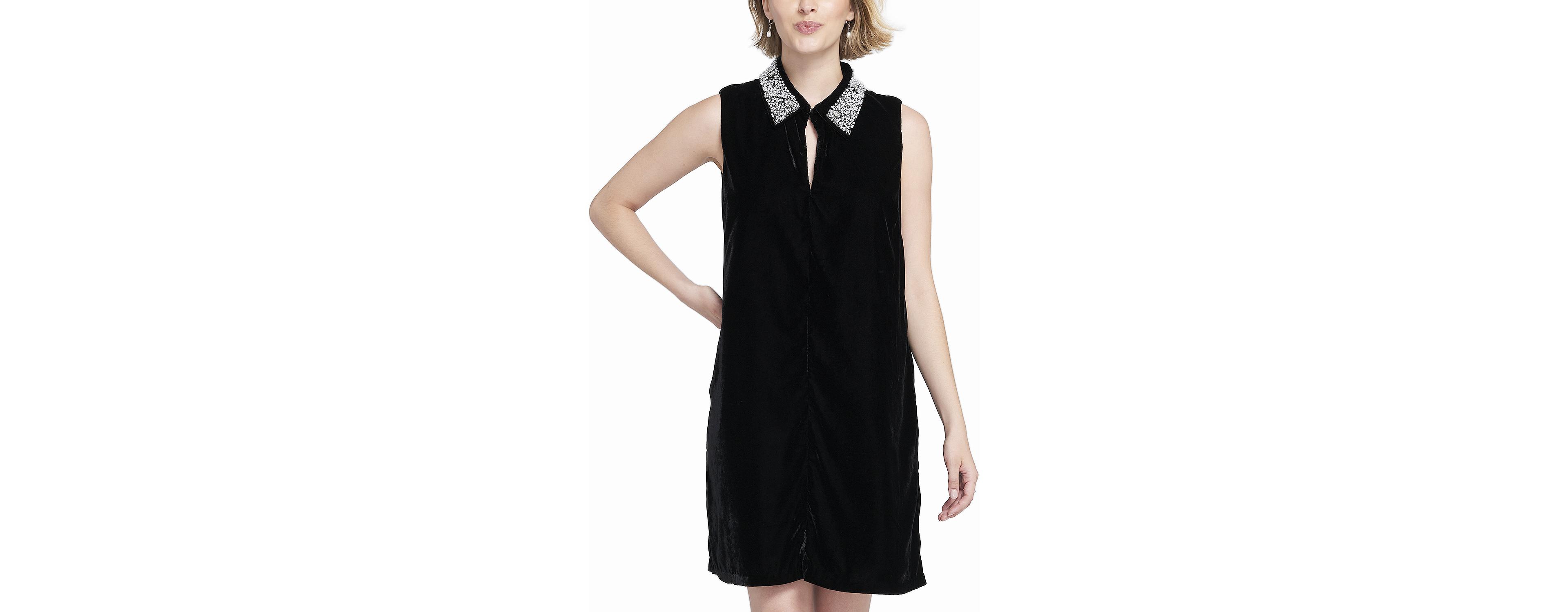 Elle Collection Women's Beaded Collar Velvet Dress Slip