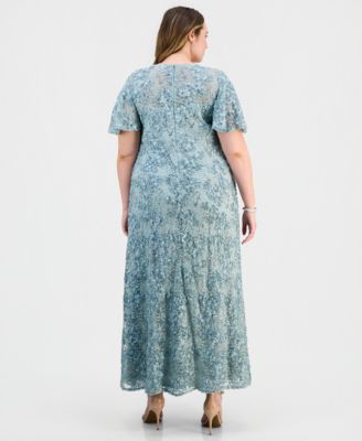 Plus Size Lace V-Neck Flutter-Sleeve Gown