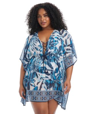 Plus Size Turning Tides 3/4-Sleeve Cover-Up Caftan