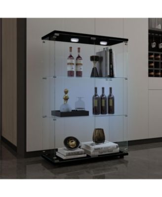 Black Tempered Glass Display Cabinet w/ Light & Adjustable Feet