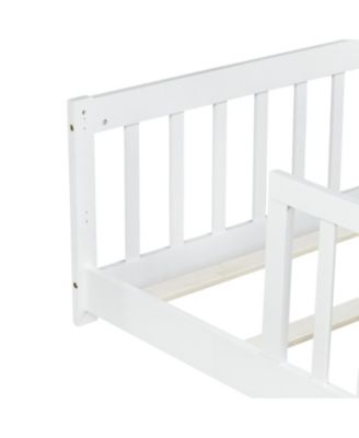 Twin Floor Bed with Fence, Rubber Wood