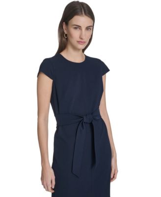 Women's Tie-Front Crew Neck Midi Dress