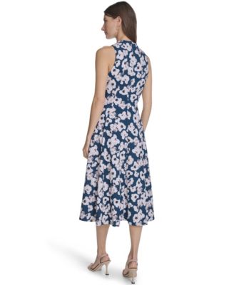 Women's Printed V-Neck Midi Dress