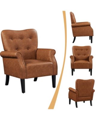 High Back PU Leather Accent Armchair with Wood-tone Metal Legs