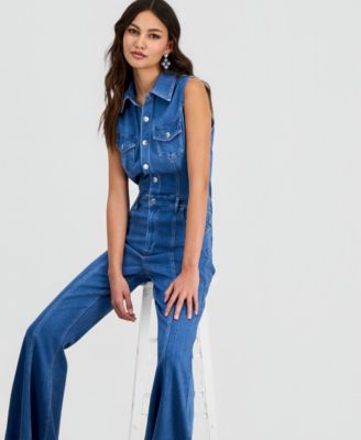 Women's Harlo Sleeveless Flared-Leg Denim Jumpsuit