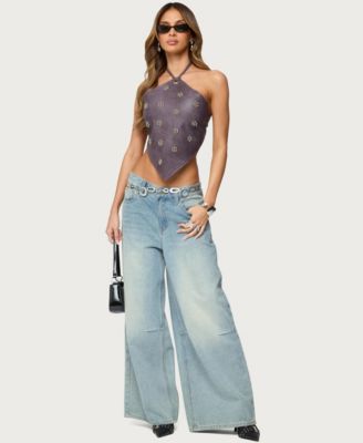 Women's Shila Studded Faux Leather Backless Top