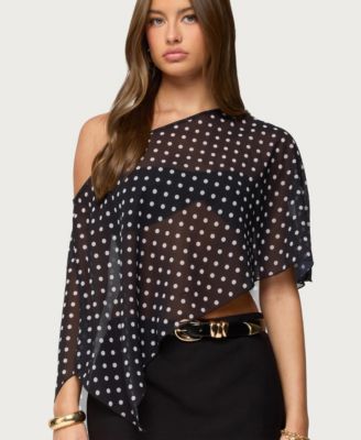 Women's Sheer Chiffon Asymmetric Polka Dot Poncho