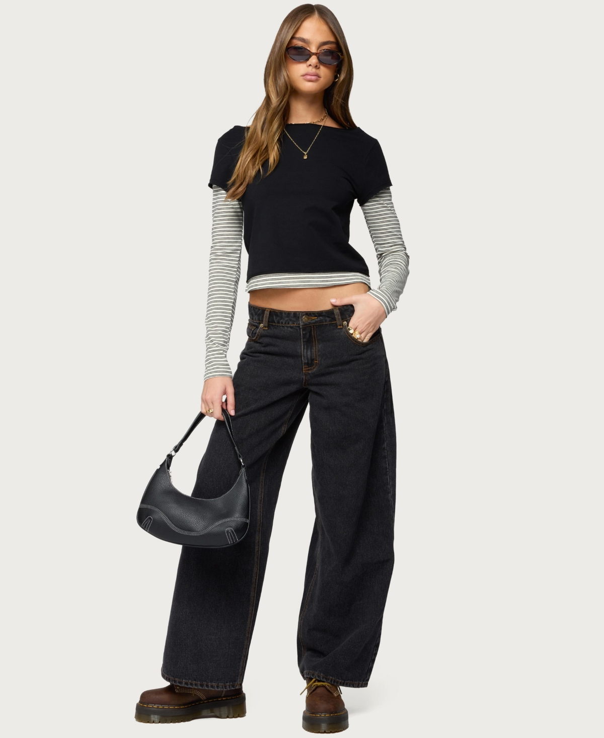 Edikted Women's Layered Stripey Long Sleeve T Shirt