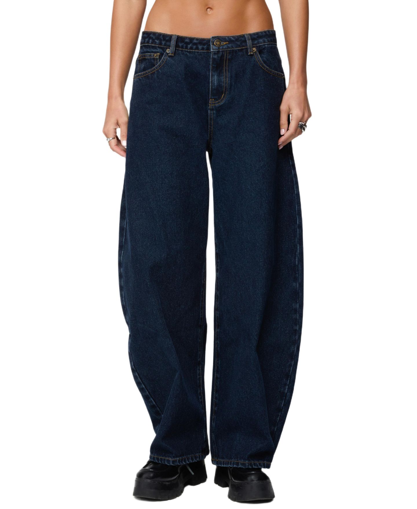 Женские джинсы Edikted Jillian Low Rise Oversized Barrel, цвет: Тёмный синий — фото 1