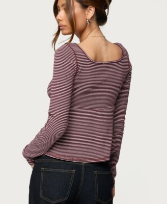 Women's Sare Striped Babydoll Henley Top