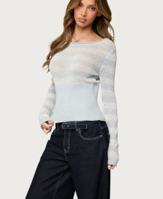 Womens Cornella Boat Neck Striped Knit Sweater