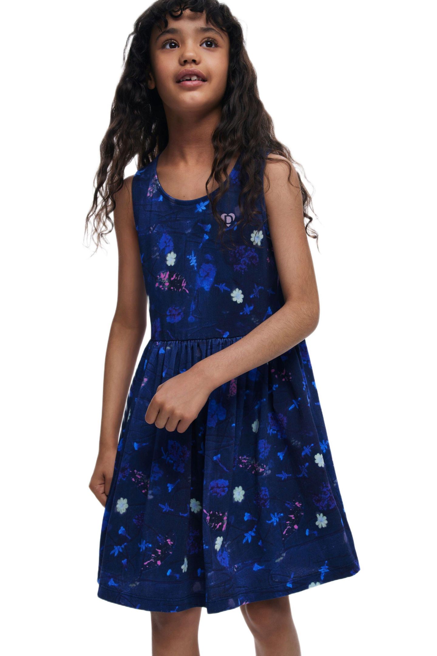 Платье Desigual 's Short Dress Flared Flowers для девочек, цвет: Тёмно-синий — фото 1