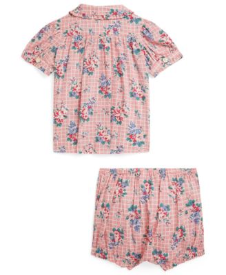 Baby Girls' Floral Print Collared Shirt and Shorts, 2-Piece Set