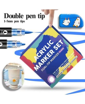 12 Colors Soft and Hard Double-Headed Straight Liquid Acrylic Pen, Student DIY Graffiti Pen for Rock Painting, Wood, Ceramic and DIY Crafts