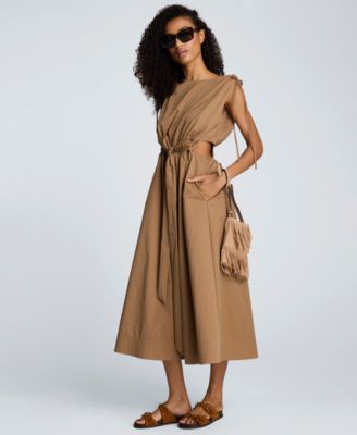 Women's Cotton Ruched Waist Midi Dress