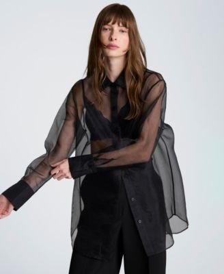 Women's Oversized Sheer Collared Tunic Shirt