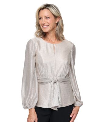 Women's Bubble Hem-Sleeve Metallic Knit Top