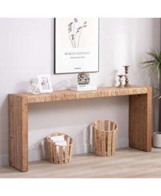  69" Natural Seagrass Console Table – Handwoven Top with Engineered Wood Frame