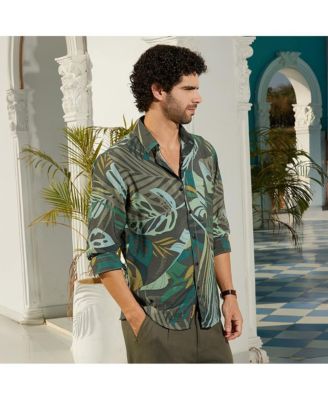 Men's Jungle Green Palm Print Casual Shirt