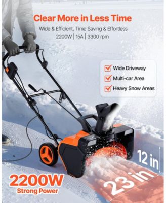 Electric Snow Blower, 23", 15A Corded Snow Thrower, Dual LED Lights, 180° Chute, 25 ft Throw, 12" Depth
