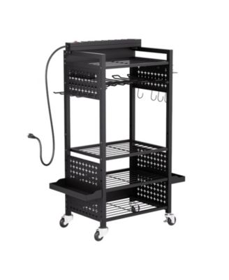 5-Tier Tool Organizer Cart w/ Charging Station, 8 AC Outlets, Rolling Drill Holder & Battery Storage