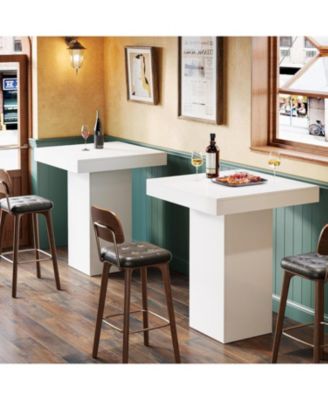 Bar Table, Square Kitchen Dining Table, Modern Counter Height Pub Cocktail Tables for Dining Room, Tavern, Coffee Corner, Party, White
