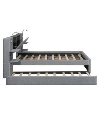 Queen Size Upholstered Platform Bed with Reading Lights and Storage Solutions